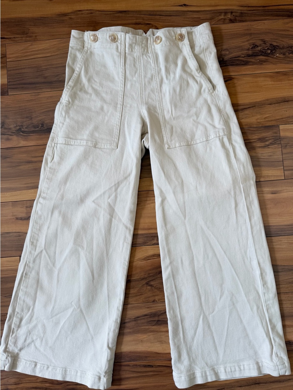 Pilcro Cream High-Rise Wide-Leg Utility Trousers - Picture 3 of 12